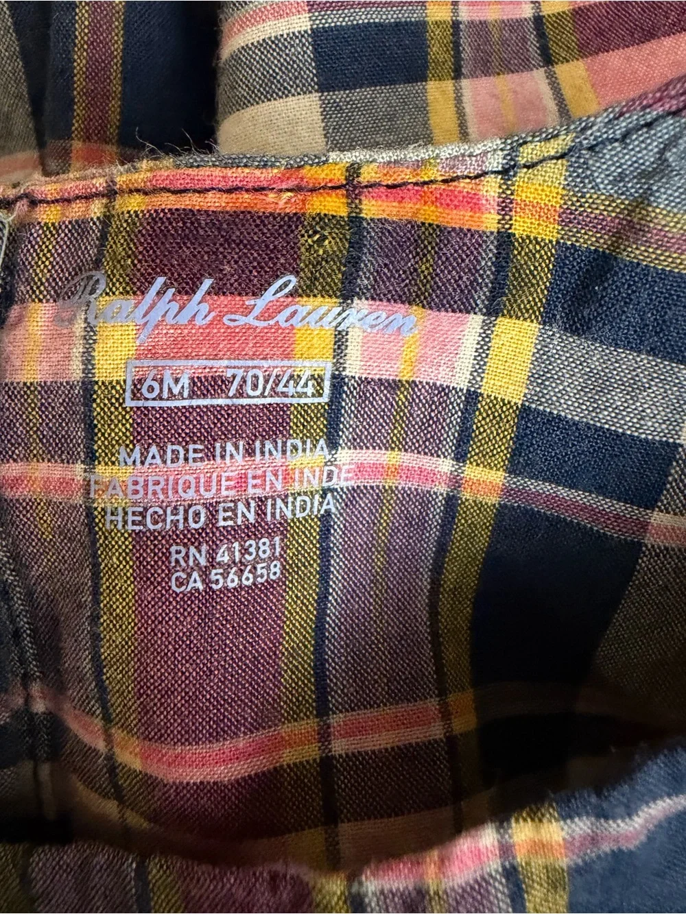 Ralph Lauren Pink & Blue Colorful Multi-Check Plaid Pattern w/Gathered Skirt 6 M